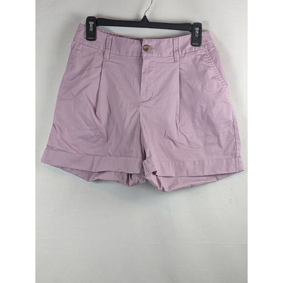 Cuffed Pleat Front Purple Shorts A New Day S Stretchy Comfort Waist Casual Fit - Picture 7 of 8